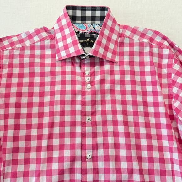 BERTIGO Pepe 52 Cotton Designer Shirt Men's Size XL Pink White Check NWOT - Picture 4 of 16